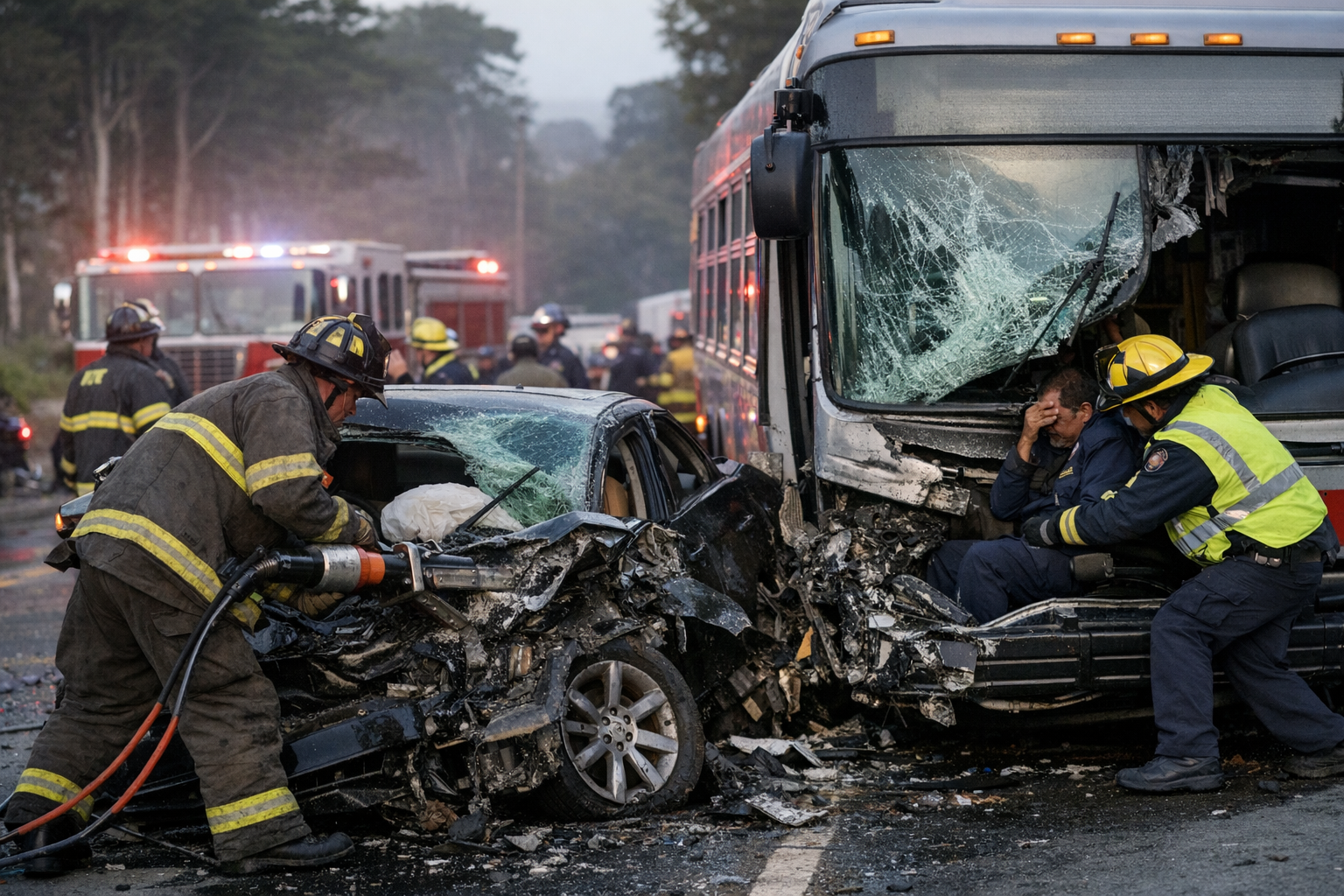 Stolen car crashes head-on into Muni bus near Lake Merced, injuring two ...