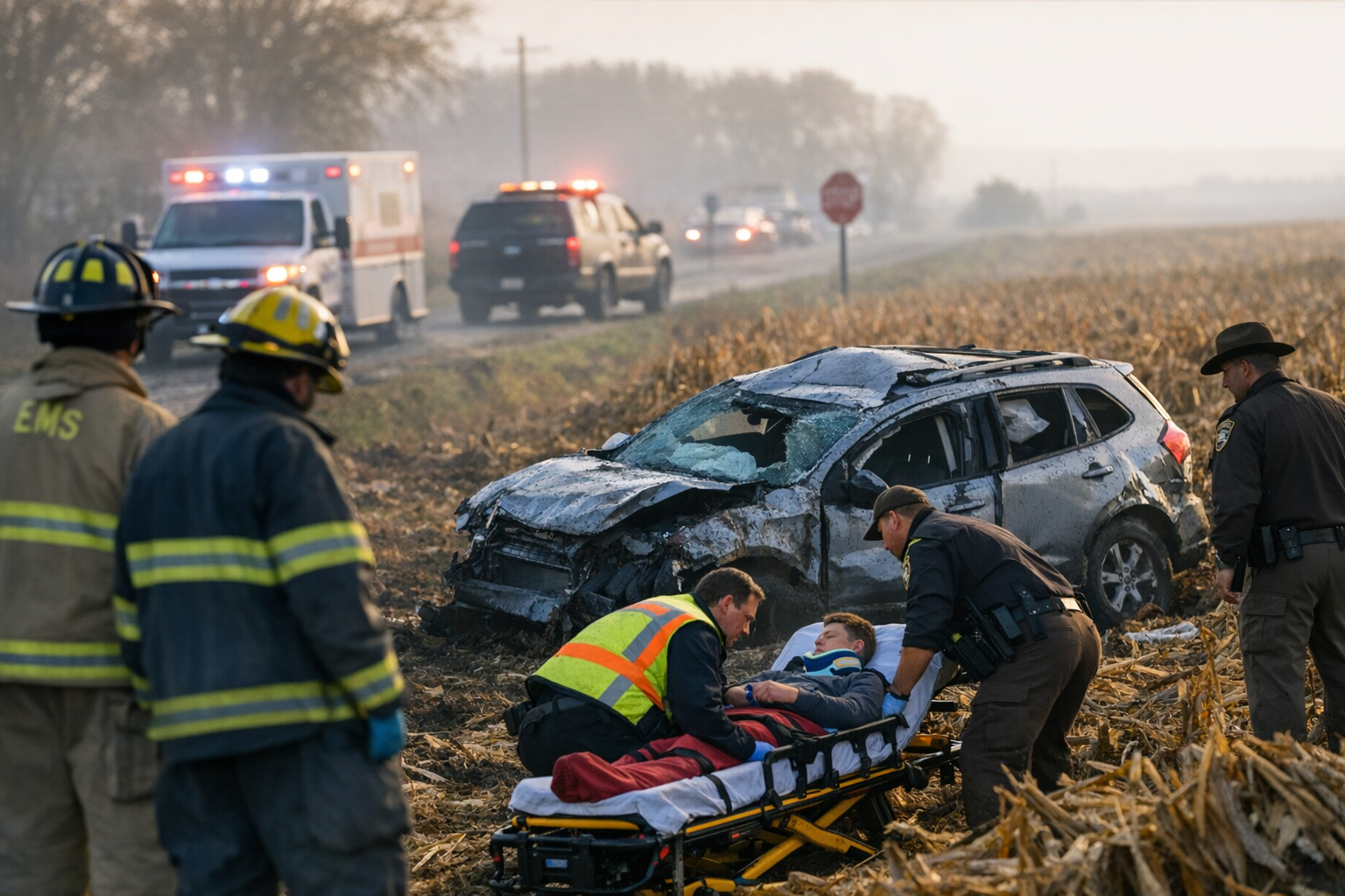 Car Runs Off Road, Four Hospitalized Near Underwood After Stop Sign ...
