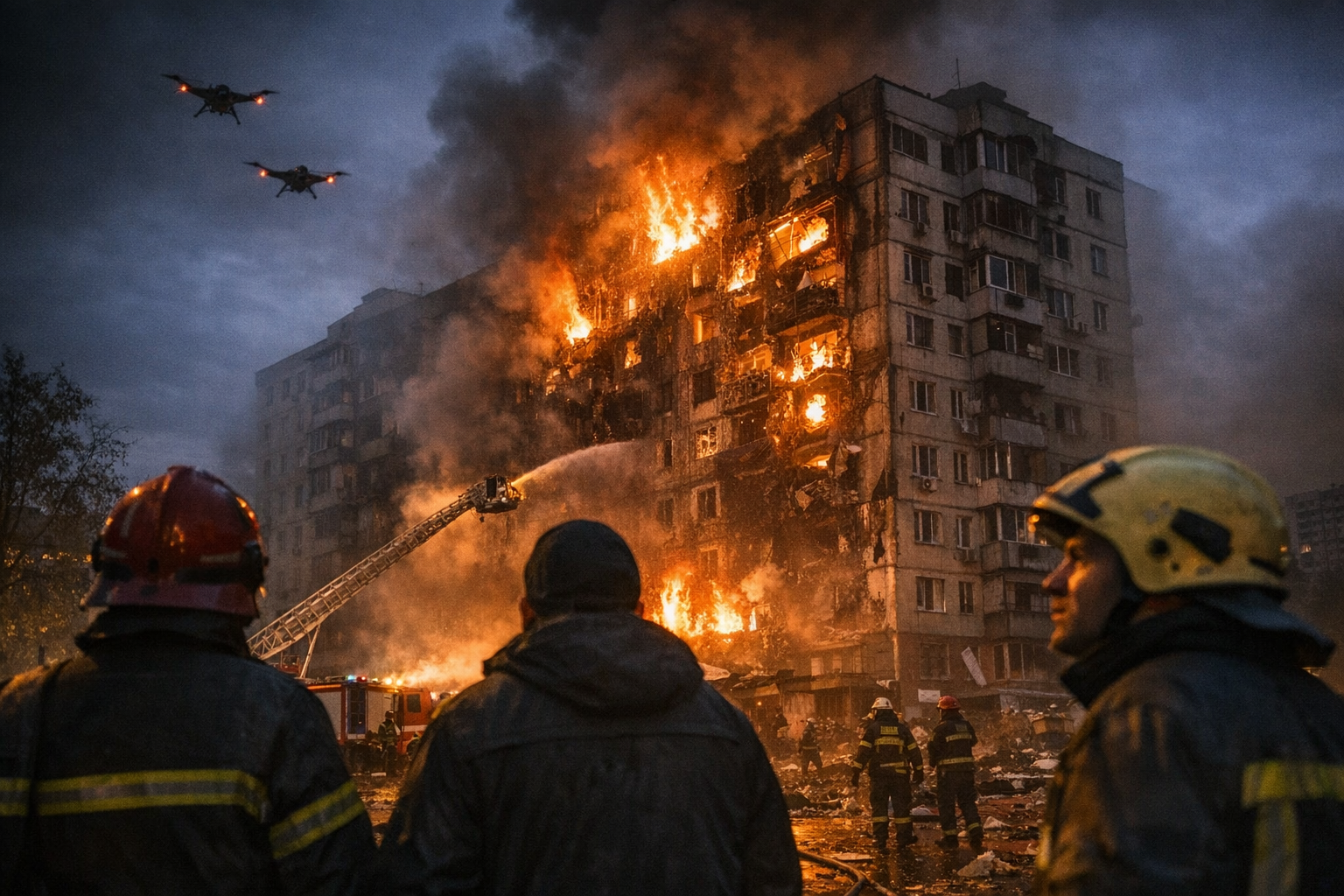 Russian Drone Swarm Sets Fires in Kyiv Residential Districts | Prism News