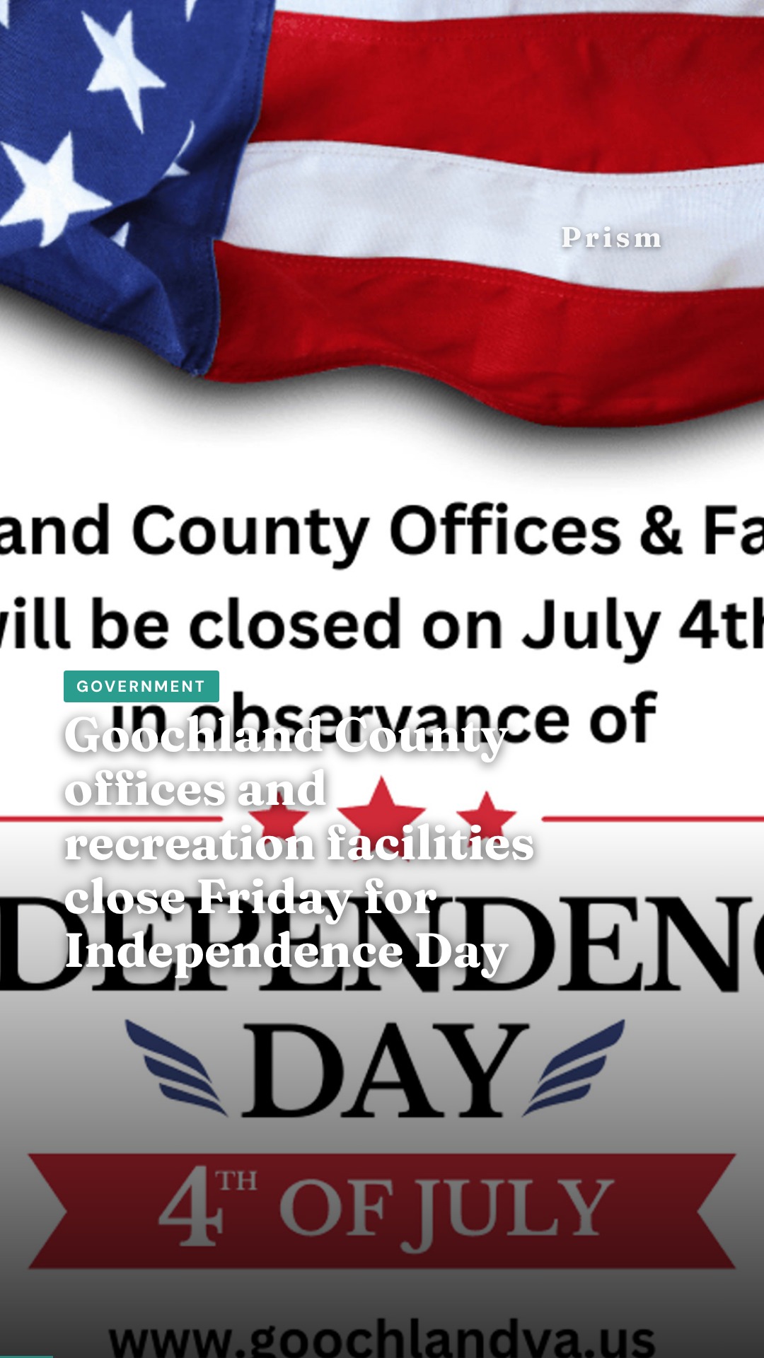 Goochland County offices and recreation facilities close Friday for Independence Day