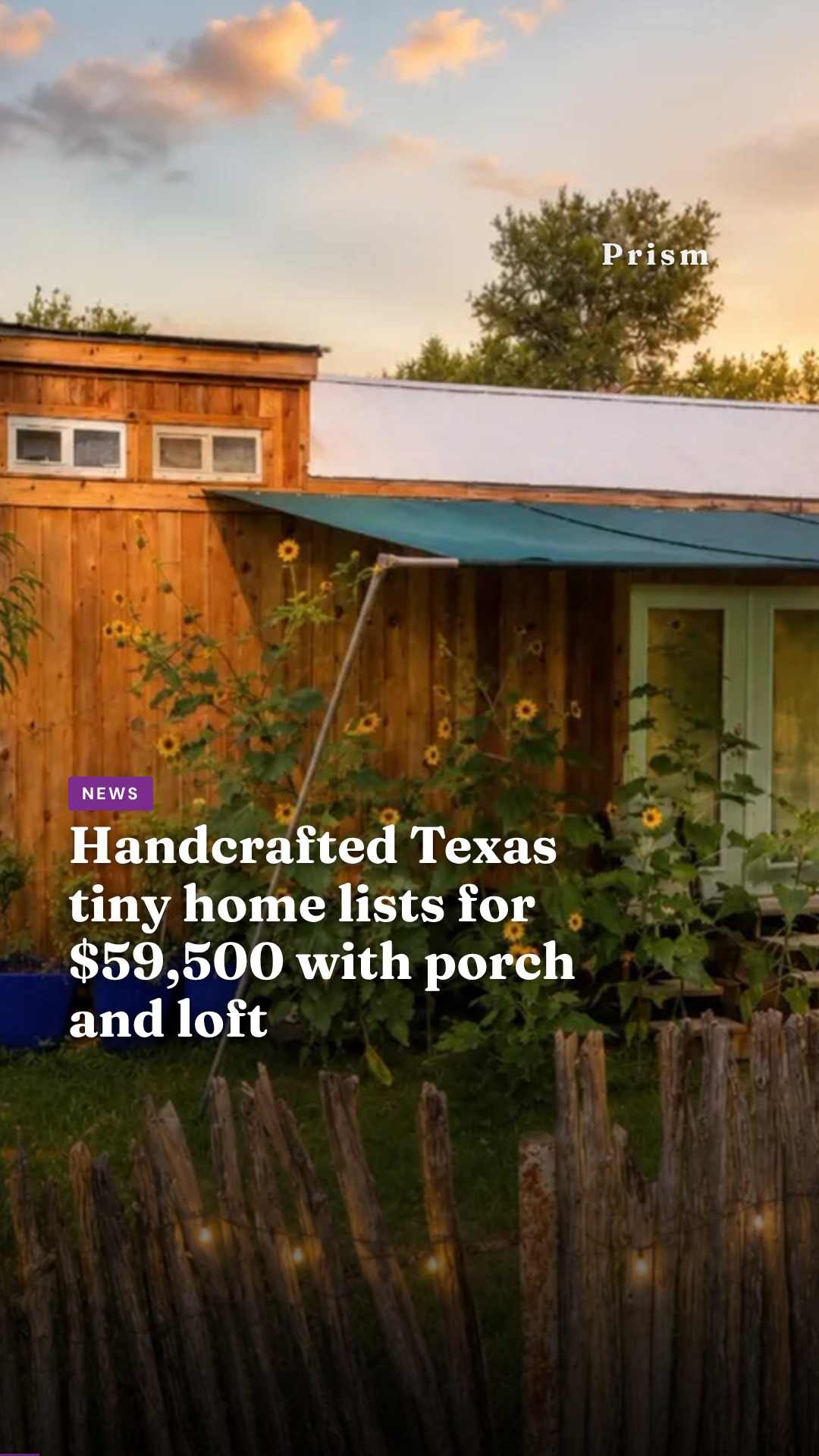 Handcrafted Texas tiny home lists for $59,500 with porch and loft