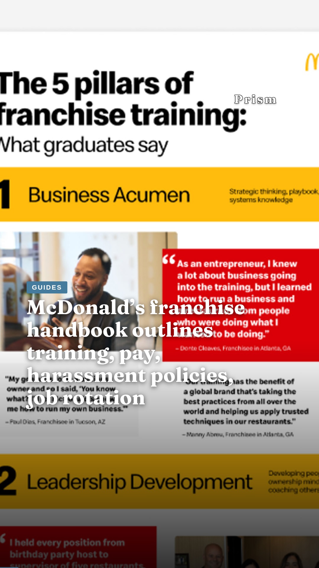 McDonald’s franchise handbook outlines training, pay, harassment policies, job rotation