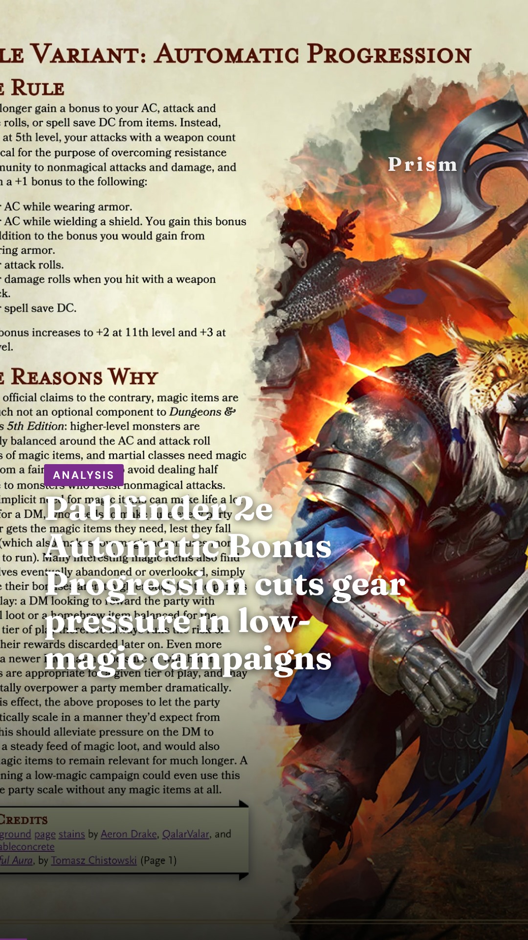 Pathfinder 2e Automatic Bonus Progression cuts gear pressure in low-magic campaigns