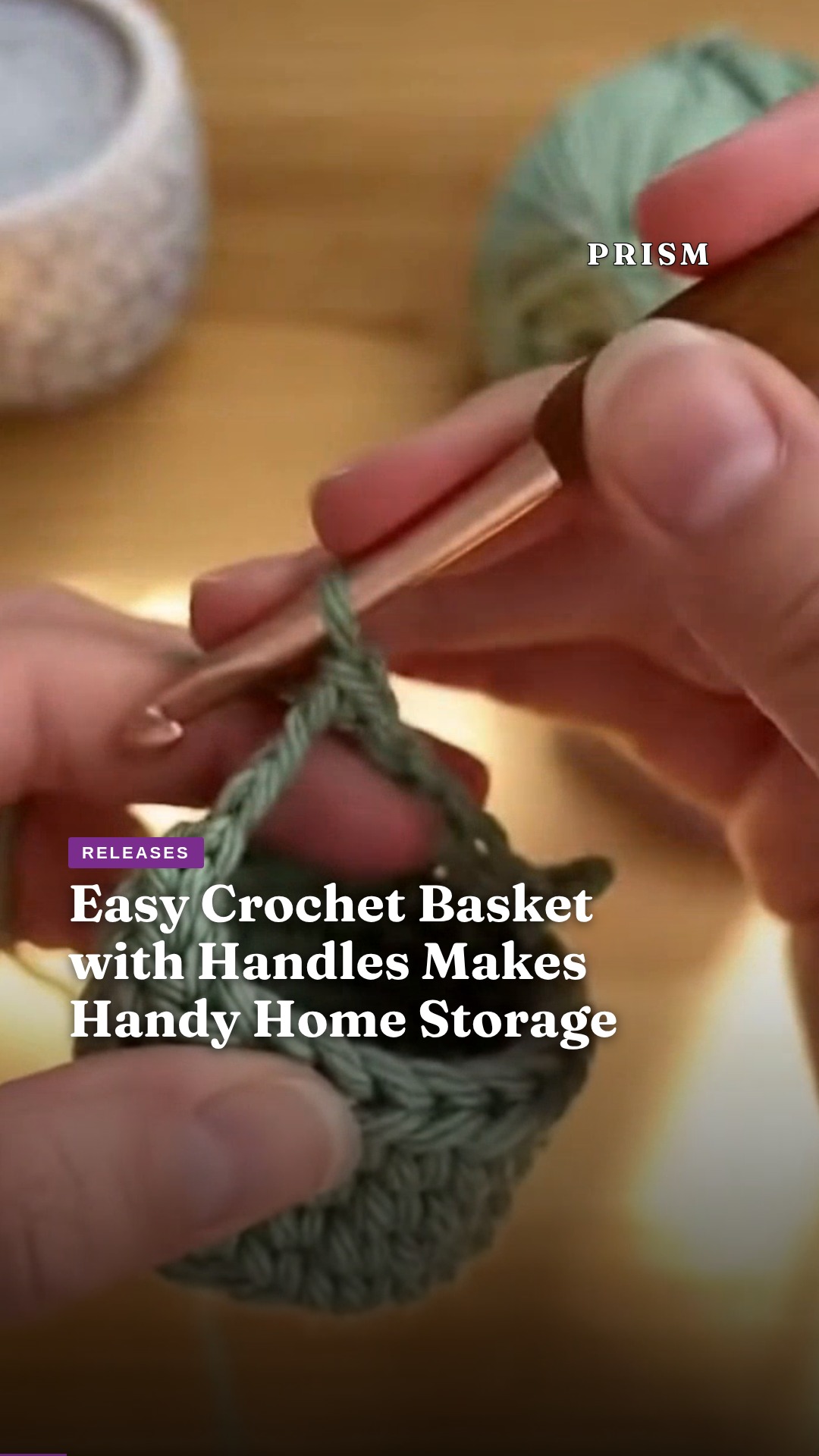 Easy Crochet Basket with Handles Makes Handy Home Storage