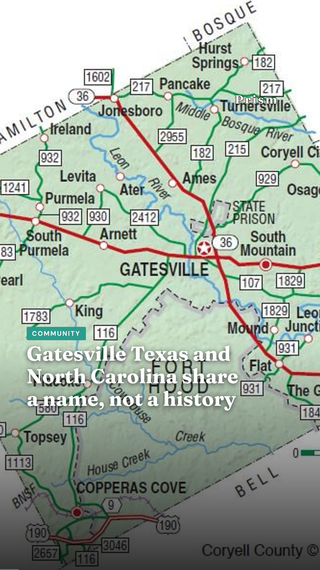 Gatesville Texas and North Carolina share a name, not a history