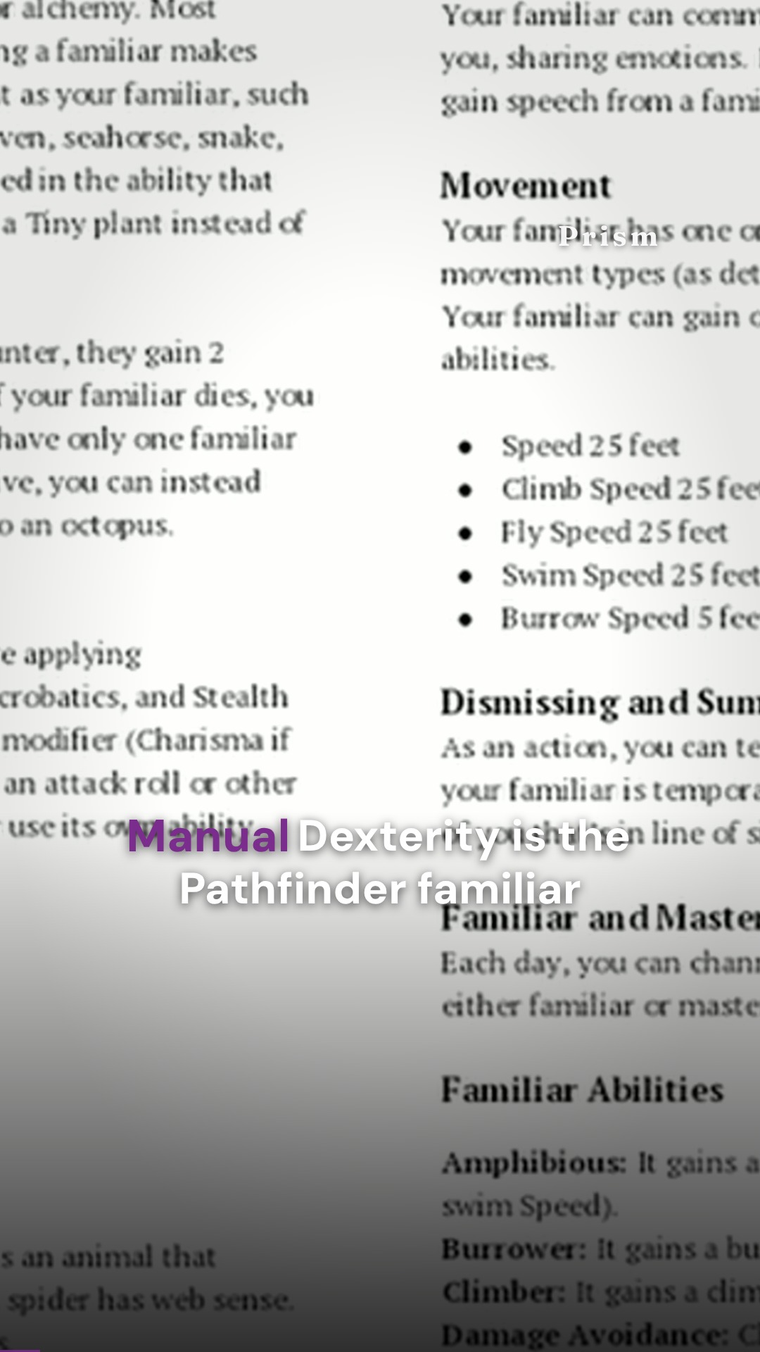 Pathfinder familiars, why Manual Dexterity makes them indispensable