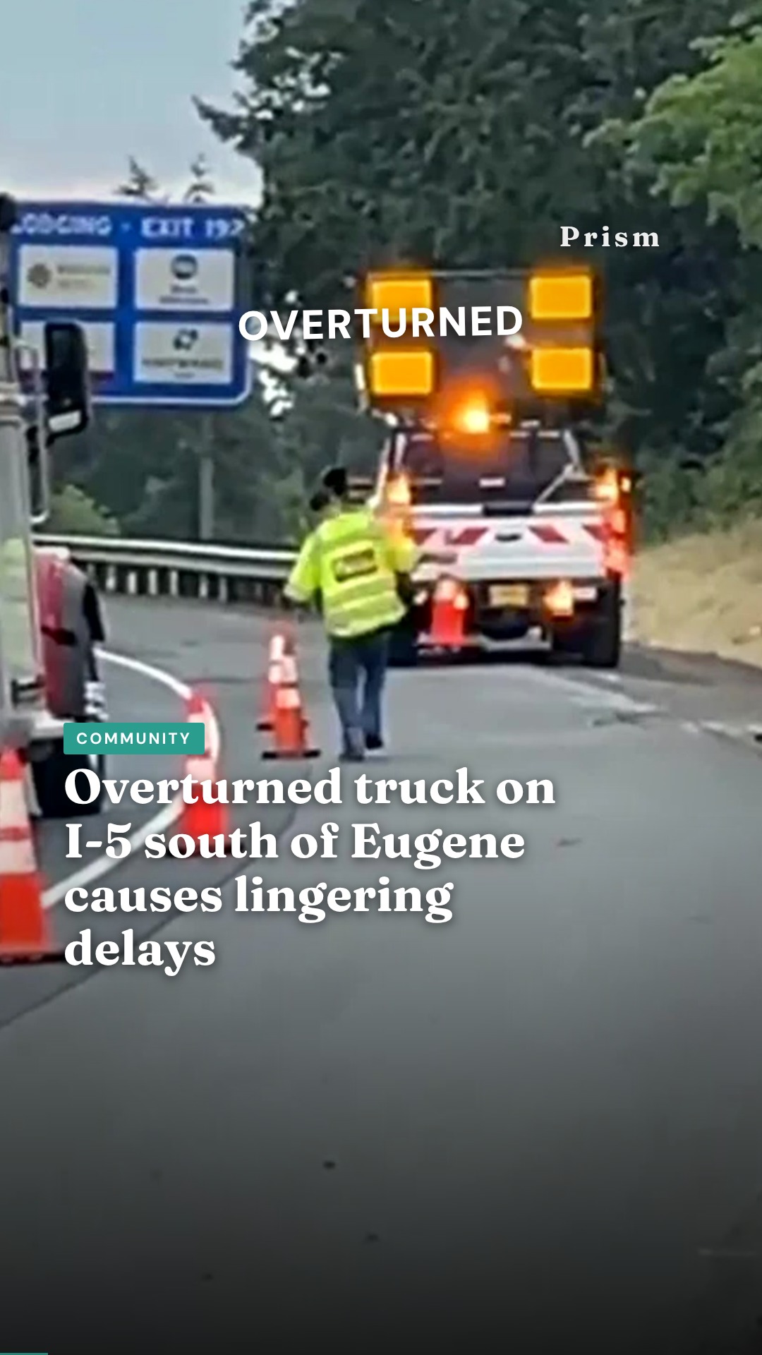 Overturned truck on I-5 south of Eugene causes lingering delays
