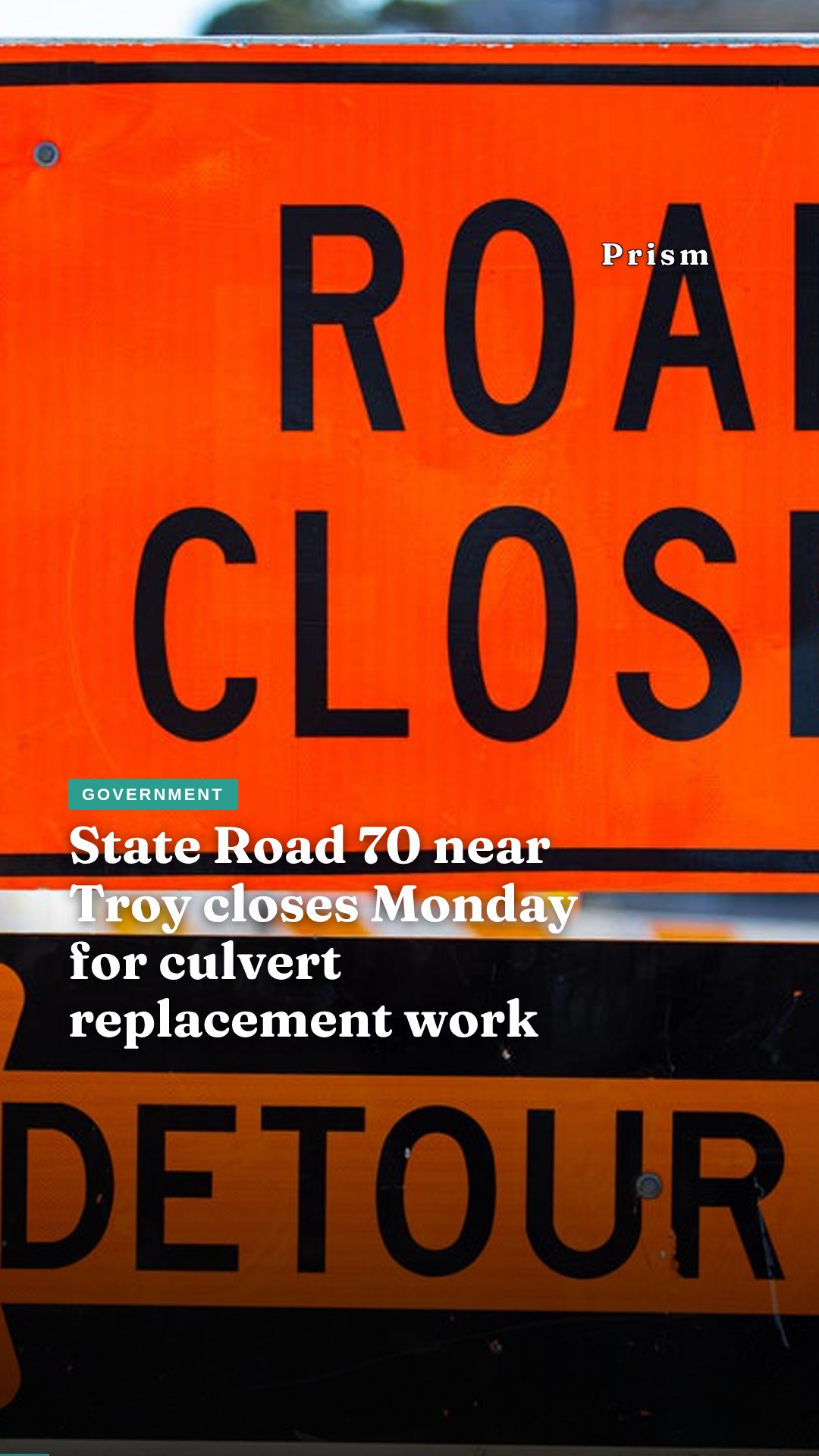 State Road 70 near Troy closes Monday for culvert replacement work