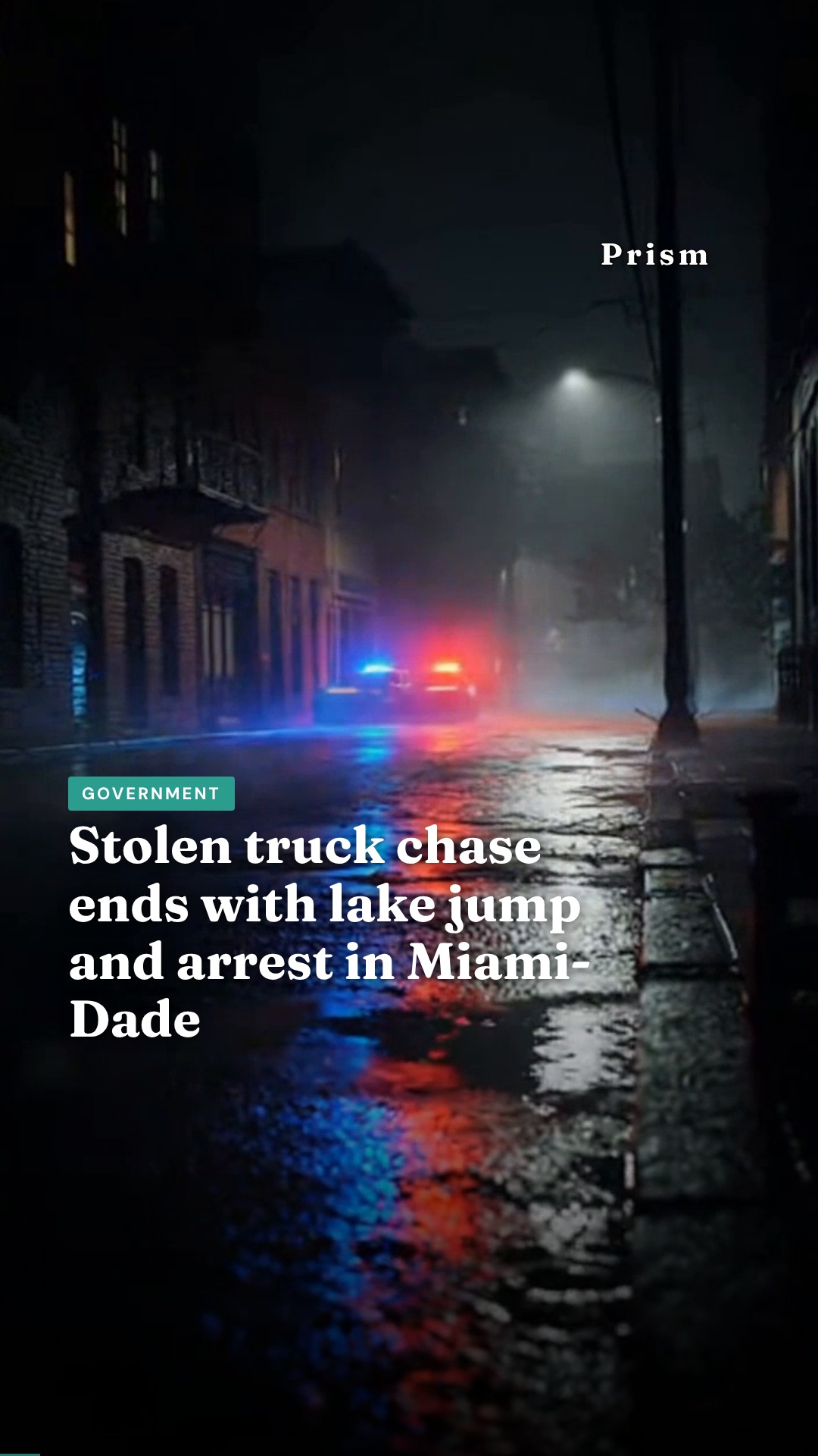 Stolen truck chase ends with lake jump and arrest in Miami-Dade