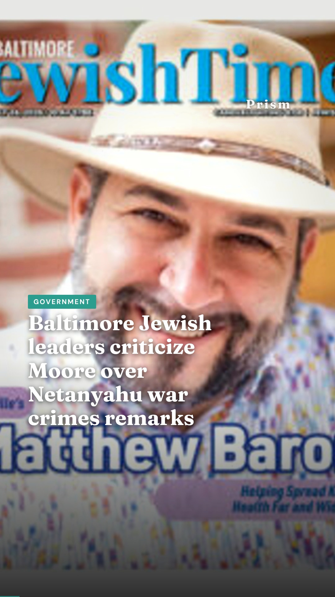 Baltimore Jewish leaders criticize Moore over Netanyahu war crimes remarks