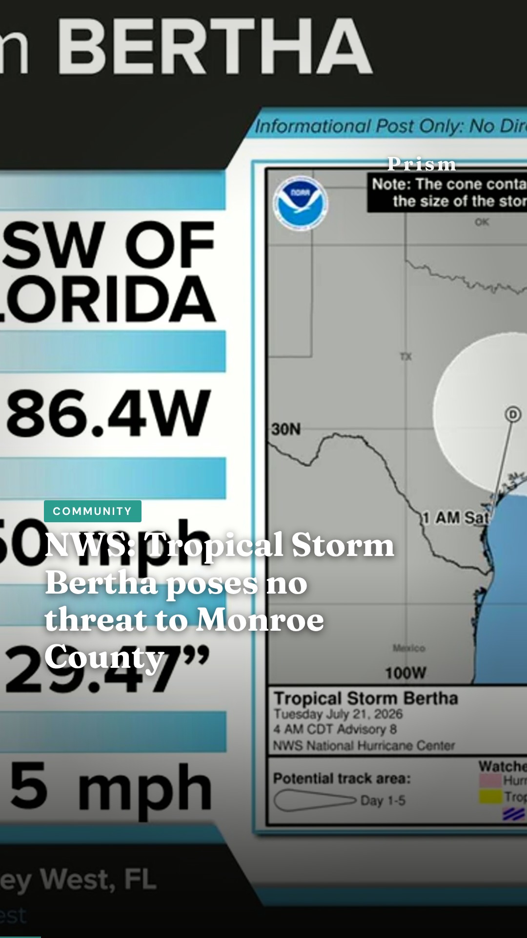 NWS: Tropical Storm Bertha poses no threat to Monroe County