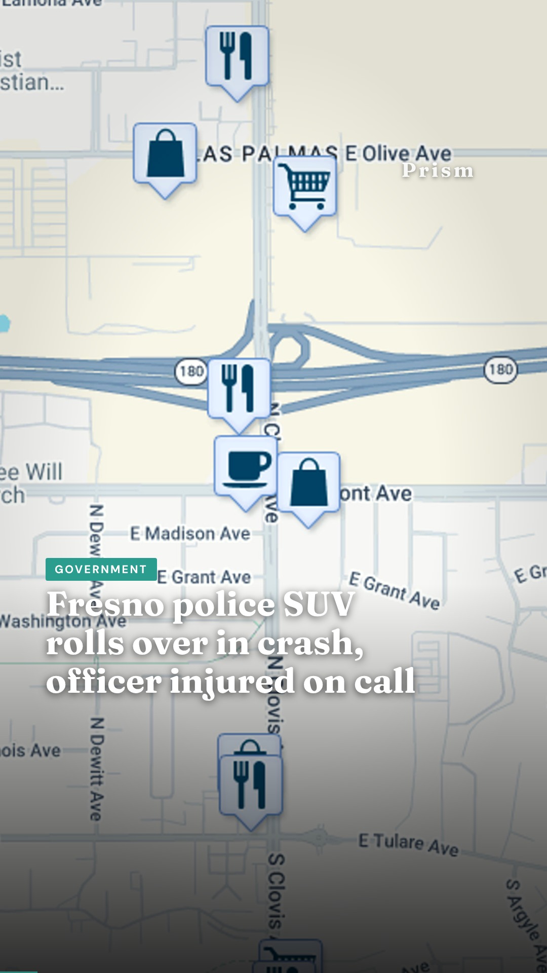 Fresno police SUV rolls over in crash, officer injured on call