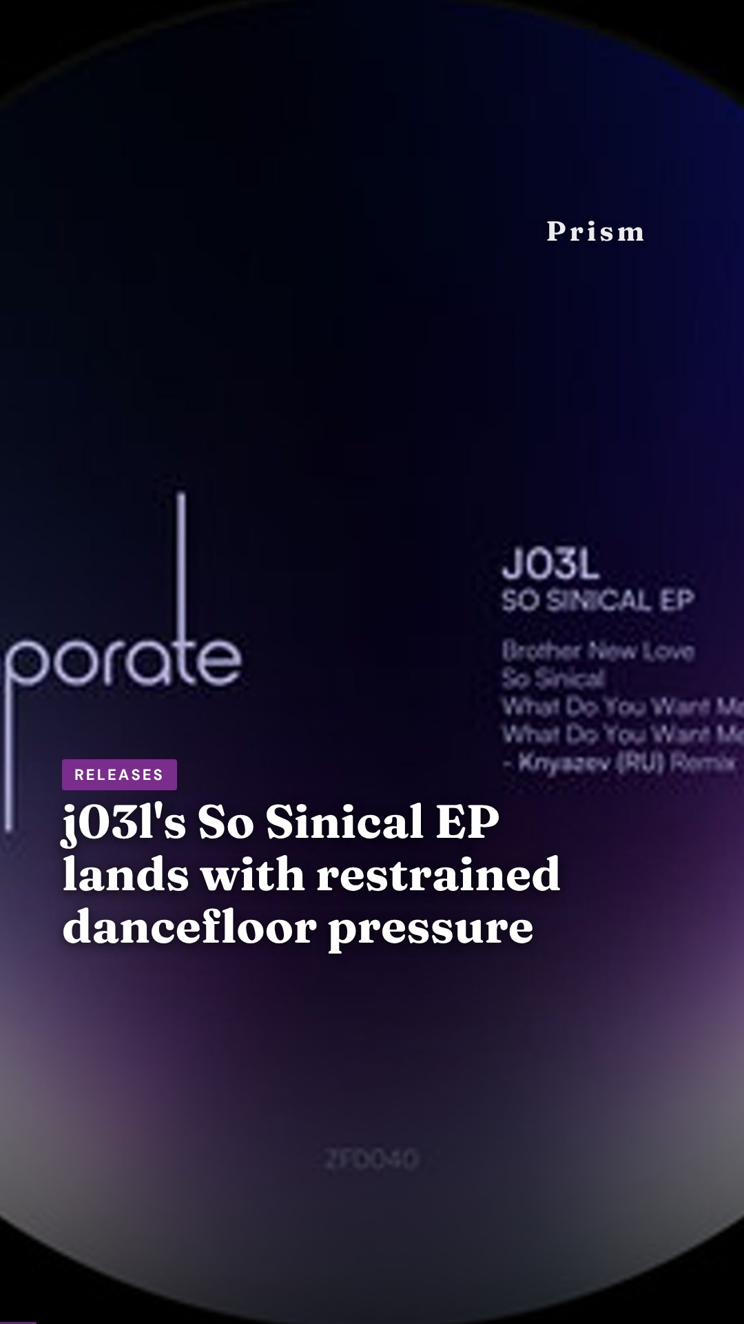 j03l's So Sinical EP lands with restrained dancefloor pressure