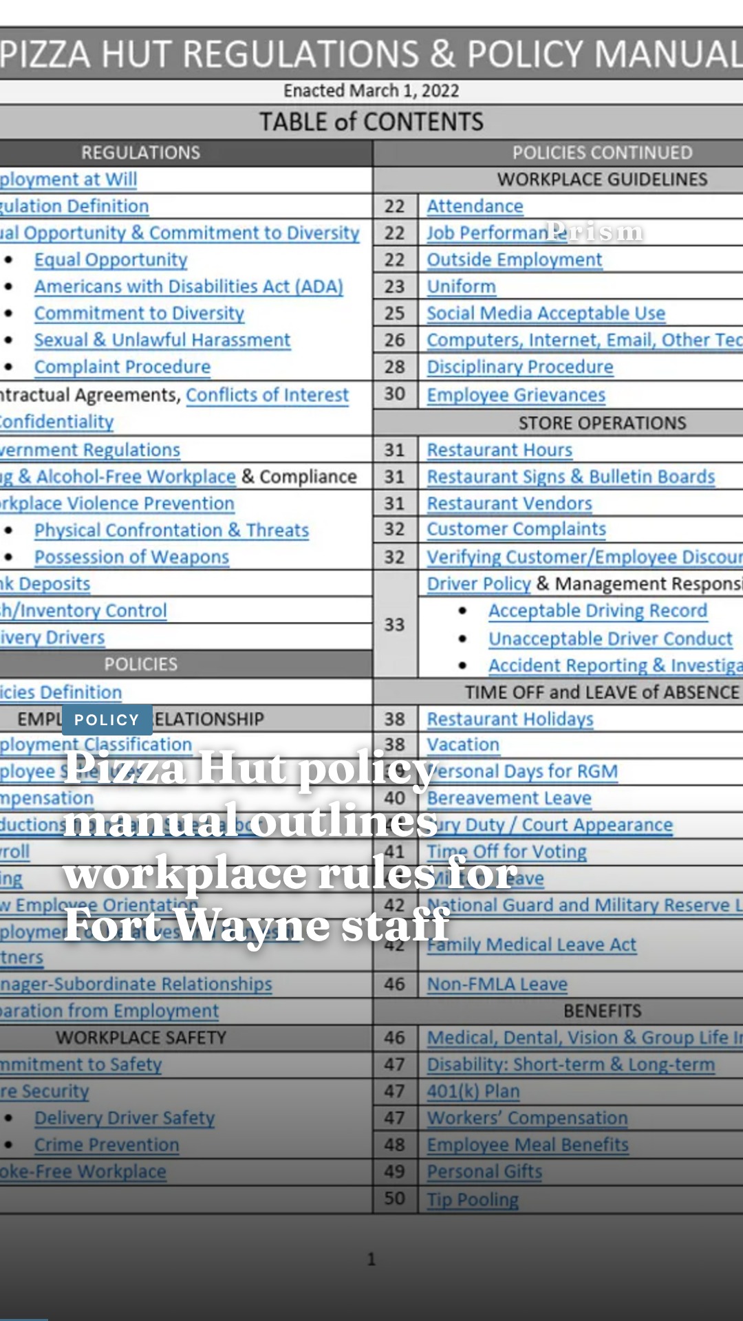 Pizza Hut policy manual outlines workplace rules for Fort Wayne staff