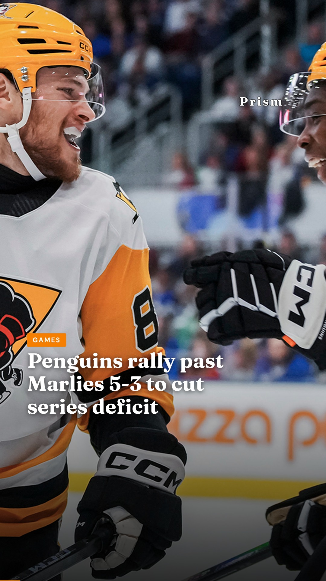 Penguins rally past Marlies 5-3 to cut series deficit