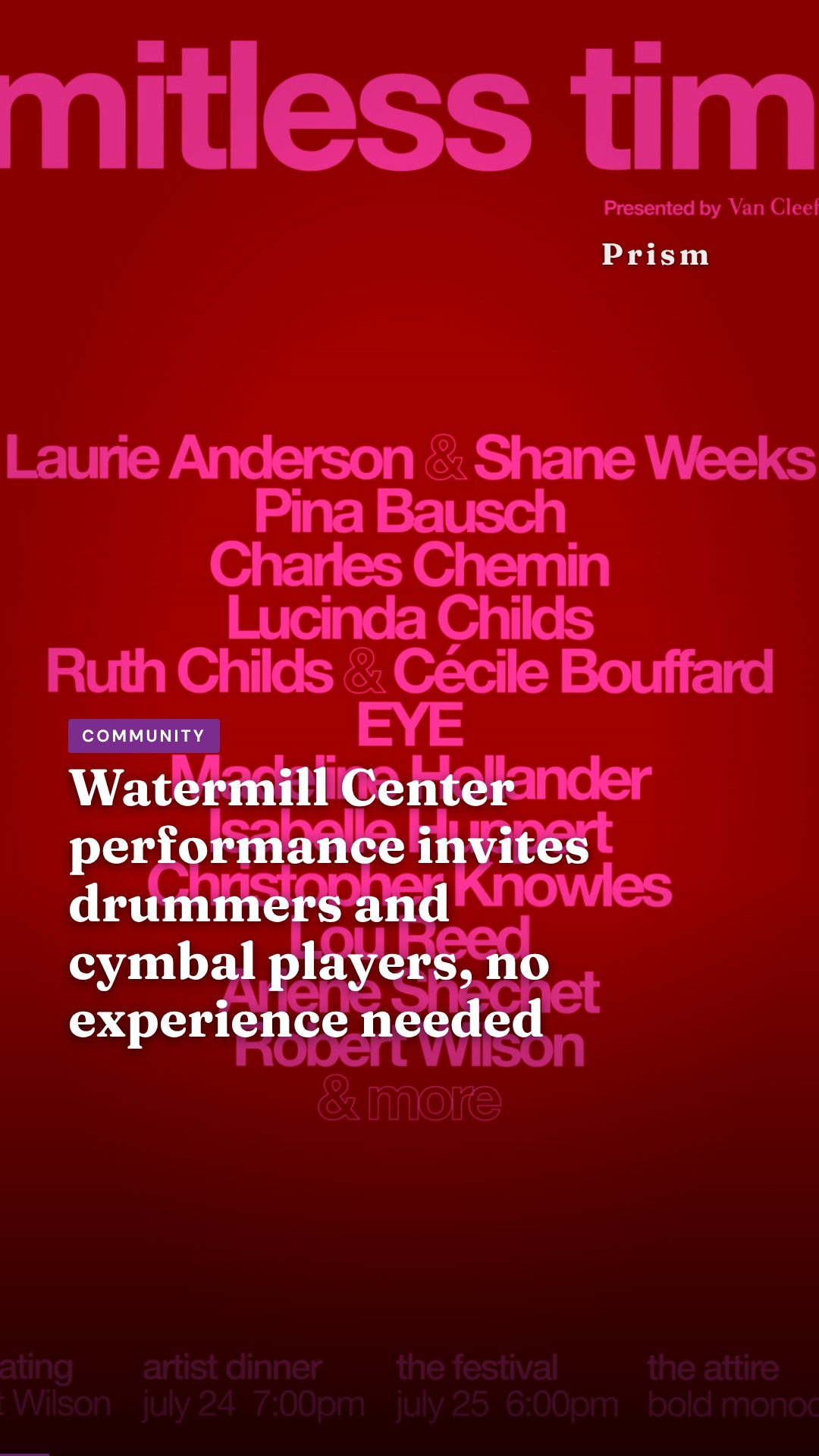 Watermill Center performance invites drummers and cymbal players, no experience needed